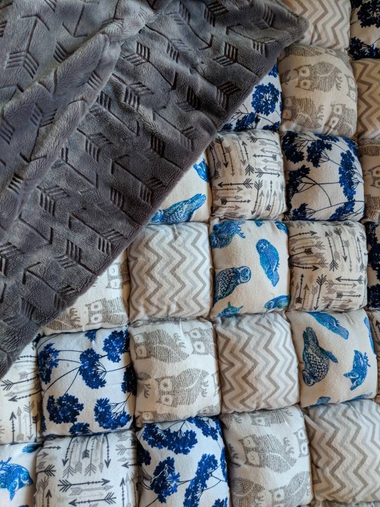 Large Fox and Owl puff quilt