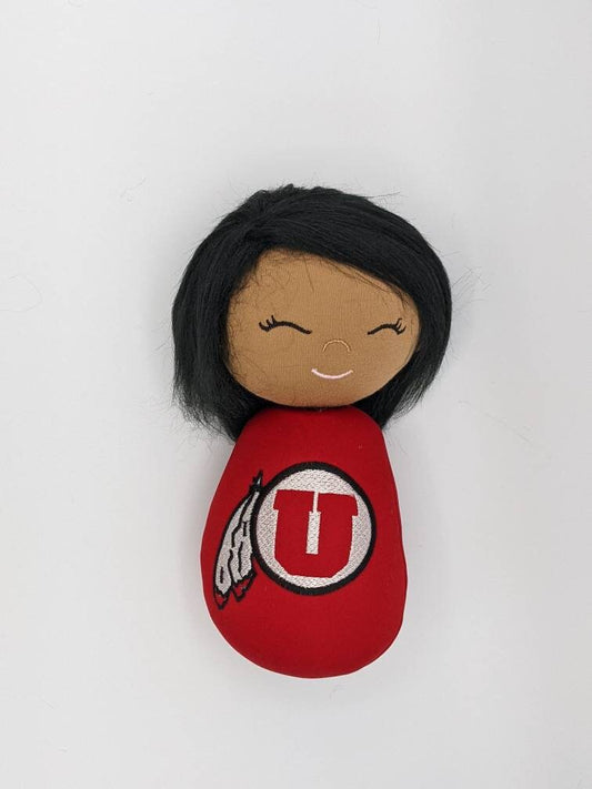 Officially licensed University of Utah 10" doll. Drum and feather.